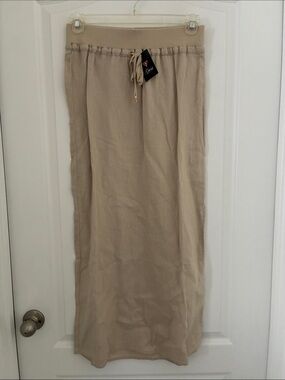 Guess Women's Beige Maxi linen Skirt with Drawstring Waist